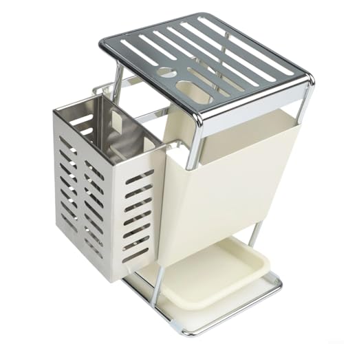 Hält Utensilien handlich, stabiles Küchenregal aus Edelstahl mit integriertem Essstäbchenhalter und praktischer Ablaufpfanne (weißer Karbonstahl) von Allthingstore