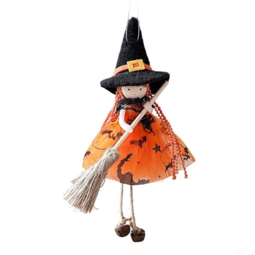 Halloween-Hexen-Dekoration zum Aufhängen mit Besen für Baum oder Tischdekoration, schafft festliche Atmosphäre (orange) von Allthingstore