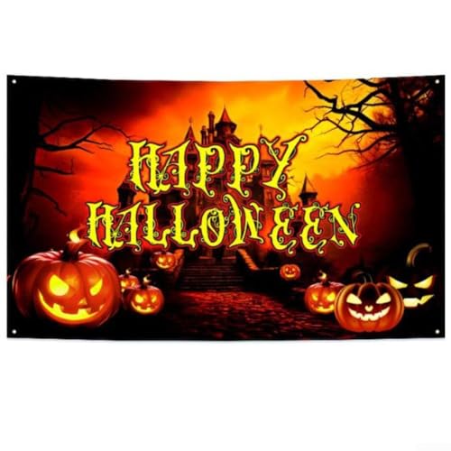 Halloween zum Aufhängen an der Wand mit Polyester-Material, mit Kürbis und Designs und Metallösen zur Platzierung (WSBJ-S019) von Allthingstore