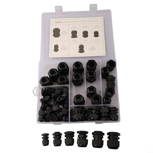 IP68 wasserdichte Nylon-Kabelverschraubung Kit 50 Stück für sicheres Kabelmanagement von Allthingstore