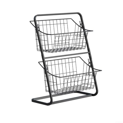 Küchenkorb aus Metall mit 2 Etagen für Obst und Gemüse mit geräumigem Stauraum und vertikalem Design, um Platz auf der Arbeitsplatte und Speisekammer zu optimieren (schwarz) von Allthingstore