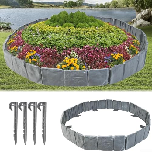Rasenkante aus Kunststoff mit starken Heringen zum Schutz von Pflanzen und zur Aufrechterhaltung der Ordnung (Grau) von Allthingstore