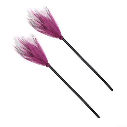 Set mit 2 leichten Halloween-Hexenbesen für Kostümpartys und Rollenspiele (roter Besenstiel) von Allthingstore