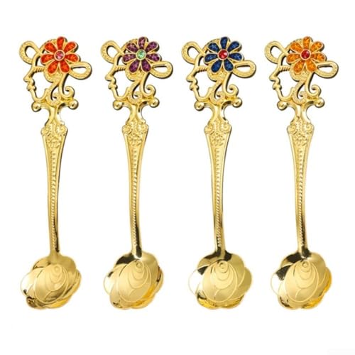 Set mit 4 Metallbesteck Retro Gabeln und Löffeln für Kaffee, Tee und Desserts (B-Löffel-Set) von Allthingstore