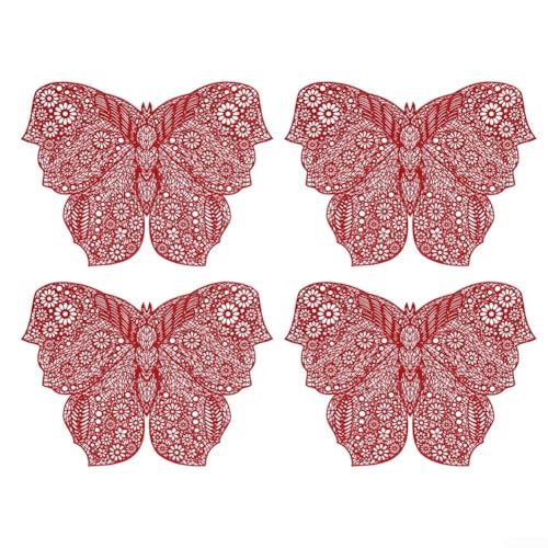 Set mit 4 PVC-Platzsets mit Schmetterlingsmuster, perfekter Schutz für die Tischplatte und elegantes kulinarisches Erlebnis (rot) von Allthingstore