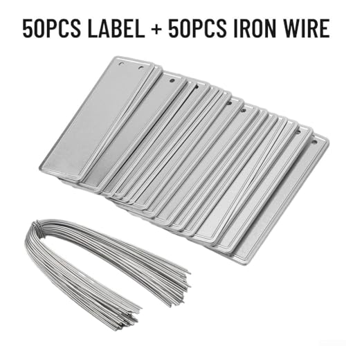 Set mit 50 Aluminium-Pflanzenanhängern, wasserdicht, doppelseitig, mit Eisendraht zur Baumidentifizierung von Allthingstore
