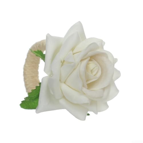 Set mit 6 eleganten Serviettenringen mit floraler Inspiration für Hochzeiten, Bankette und gehobene Esserlebnisse zu Hause (weiß) von Allthingstore