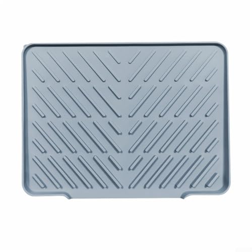 Silikon-Abtropfmatte mit erhöhten Rillen und rutschfester Unterseite, inkl. Ablauflippe, um Wasseransammlungen zu verhindern, für Küchentheken (grau) von Allthingstore