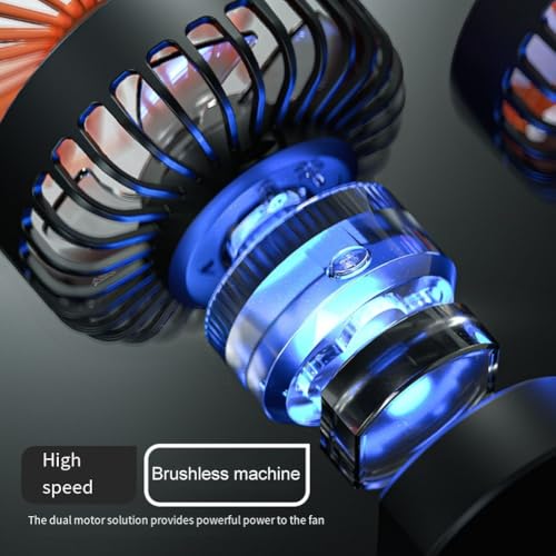 Tragbarer USB-Autoventilator mit doppeltem Kopf und einstellbarem Luftstrom und eingebautem Akku, ideal für heiße Tage im Fahrzeug (A-2-W) von Allthingstore