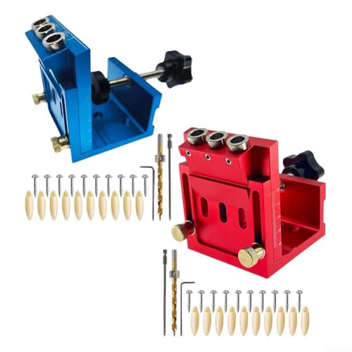 Verstellbares Taschenlochbohrset, selbstspannende Klemme und multifunktionale Anleitung für Holzbearbeitungsprojekte (rot) von Allthingstore