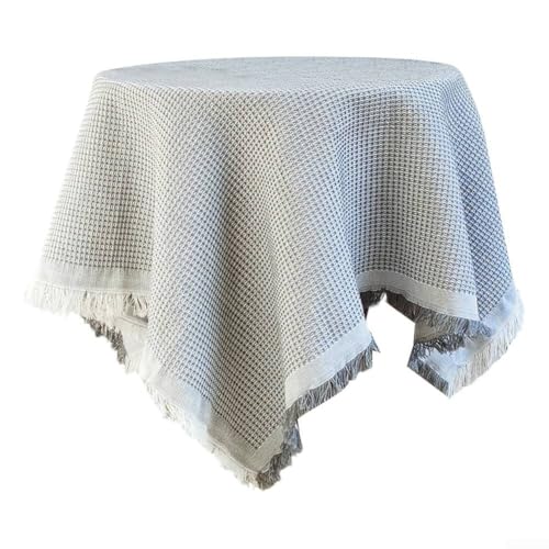 Waschbare, runde Tischdecke mit Quasten-Akzenten, aus weicher Leinen-Baumwolle, für Familienfeiern (grau) von Allthingstore
