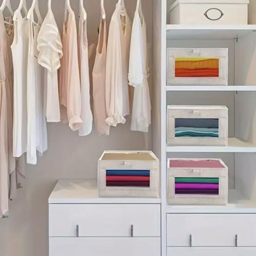 Waschbarer, faltbarer Stoff-Aufbewahrungskorb mit transparentem Fenster, um Gegenstände ordentlich und sichtbar in Schlafsäle, Büros und Zuhause zu halten von Allthingstore