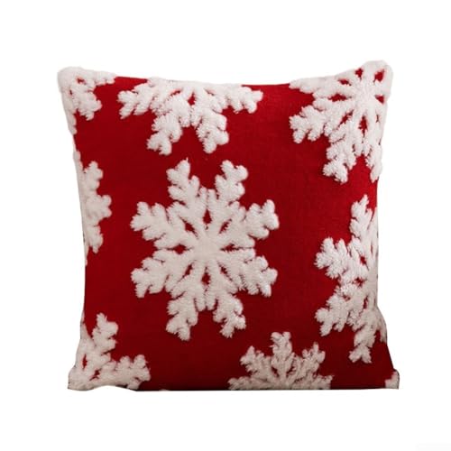 Weihnachts-Kissenbezug aus Samt mit Schneeflocken-Design, bequem und stilvoll für Heimdekoration für Sofa und Bett (D) von Allthingstore