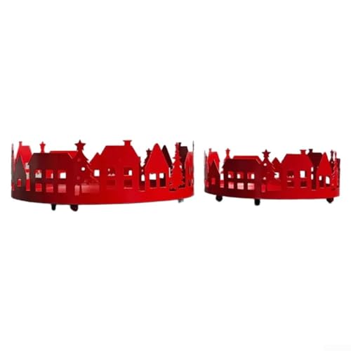 Zweiteiliges Tablett aus Schmiedeeisen mit verspielten Cartoon-Designs für die Organisation von Kerzen, Ornamenten und saisonalen Leckereien (rot) von Allthingstore