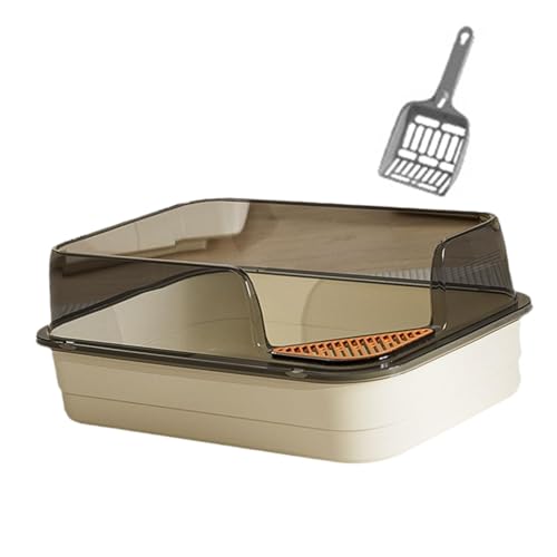 Offene Katzentoilette mit hohen Seiten und Streuschaufel, 45 x 30 x 17 cm, PP-Material, Katzensandkasten für Kätzchen und Katzen, Weiß von AlluraPet