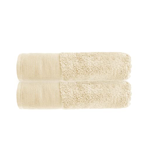 Saugfähiges Frottiertücher, 60% Bambus & 40% Baumwolle, Marlborough Collection von Allure Bath Fashions, 2 x Schnell trocknendes Badetücher-Set, 70 x 125 cm, 550 gsm in sandfarben, Handtuch-Set (2x Badetücher) von Allure Bath Fashions