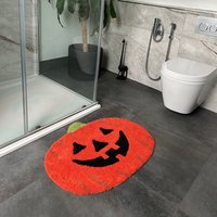 Kürbis-Förmige Halloween-Matte - Gruselige Herbst-Wohnkultur Handgetuftete Badematte von AllureBathFash