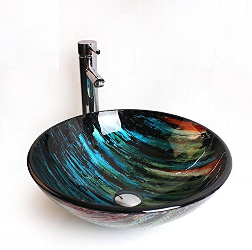 AllureFeng 12L kreative Kunst der moderne Glas-Waschbecken die Bühnenbilder Runde Waschbecken (145 mm * 420 mm) , Single basin + faucet von AllureFeng