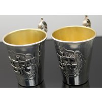 Geschenk-Idee Judaica Schöne Vintage Poliert Sehr Massiv Sterling Silber Shabbat Kiddusch Becher 2Er Set von AllureUnited