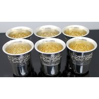 Geschenk-Idee Judaica Vintage Hochglanzpolierten Repousse Ranke Blätter Trauben Massivem Sterlingsilber Shabbat Kiddush Cups/Wodka Tassen 6Er Set von AllureUnited