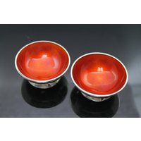 Wunderschöne Codan S.a. Kleine Sauce Schale Sterlingsilber Set Aus 2 Roten Emaille Innen Mexiko von AllureUnited