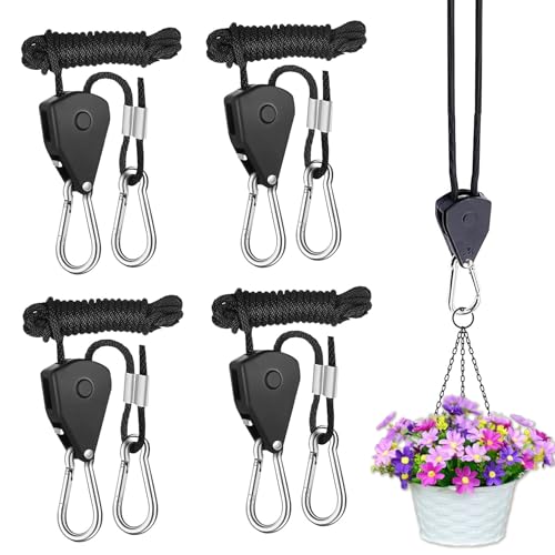 4 Stück Verstellbarer Seil Ratsche, Abspannseile mit Seilspanner, Alluring Ratchet Hanger, Reflektierend Leichte Abspannleine Zeltschnur mit Haken für Campingzelte, Markisen (Schwarz, 4mm*4M) von Alluring
