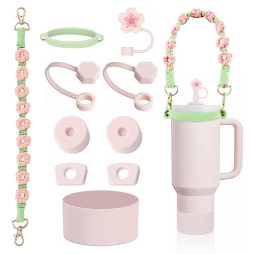 Alluring 10 Stanlley Cup Zubehör Set - Wasserflasche Griff Riemen, Siliocne Stanlley Cup Stiefel, Wiederverwendbare Strohhalm Abdeckung und Auslaufsichere Silikonstopfen, Stanlley Cup Accessories von Alluring