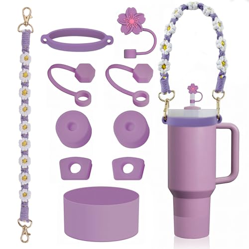 Alluring 10 Stanlley Cup Zubehör Set - Wasserflasche Griff Riemen, Siliocne Stanlley Cup Stiefel, Wiederverwendbare Strohhalm Abdeckung und Auslaufsichere Silikonstopfen, Stanlley Cup Accessories von Alluring