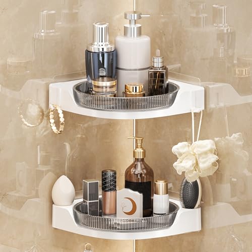 Alluring 2 Stück 360° Drehteller Duschablage, Duschablage Ohne Bohren, Selbstklebend Eckregal Badezimmer Organizer, Duschregal Ecke mit Haken, Duschablage Duschkorb für Bad Küche von Alluring