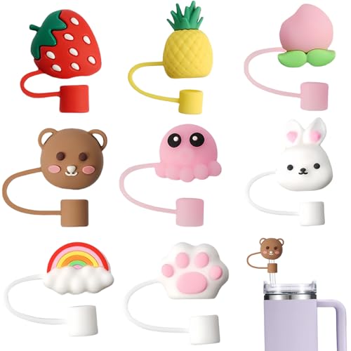 Alluring 8 Stück Stanlley Cup Strohhalm Abdeckung Zubehör für Silikon Abdeckkappen Stroh Staubschutzhülle Wiederverwendbare Auslaufschutz Strohabdeckung für 6-8 mm Strohhalme Abdeckung Accessories von Alluring