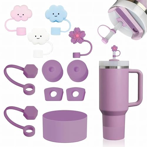 Alluring Stanlley Cup Zubehör Enthält 1 Silikon Becher Stiefel, 4 Strohdeckel Stanlley Wiederverwendbare, 6 Auslaufsichere Silikonstopfen, Accessories für Stanlley Cup 1,2 l- und 854 ml-Becher von Alluring