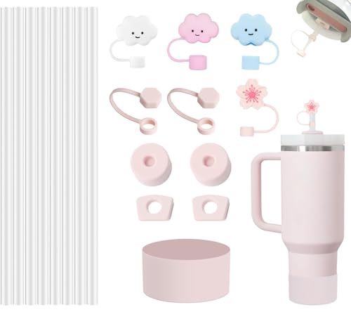 Alluring stanlley Cup Zubehör Set Enthält 8 Strohhalme, 4 Wiederverwendbare Strohhalm Abdeckung, 6 Auslaufsichere Silikonstopfen, 1 Silikonhülle mit stanlley Trinkgläsern (Cups nicht enthalten) von Alluring