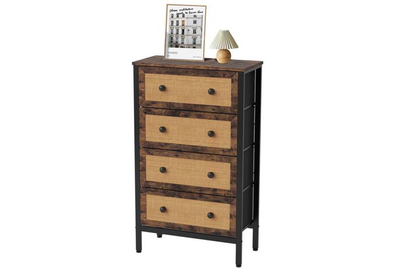 Allyson Kommode Vintage Kommode aus Holz und Leder, Kommode mit 5 Schubladen, Besonders Robuste Kommode von Allyson