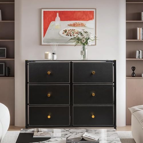 Allyson Kommode mit Stoffschubladen – Schubladenkommode mit 6 Schubladen, Stabiler Metallrahmen, Stoff-Kommode für Schlafzimmer & Wohnzimmer, Kleiderkommode für Kinderzimmer, 88,5x30x77,3cm - Schwarz von Allyson