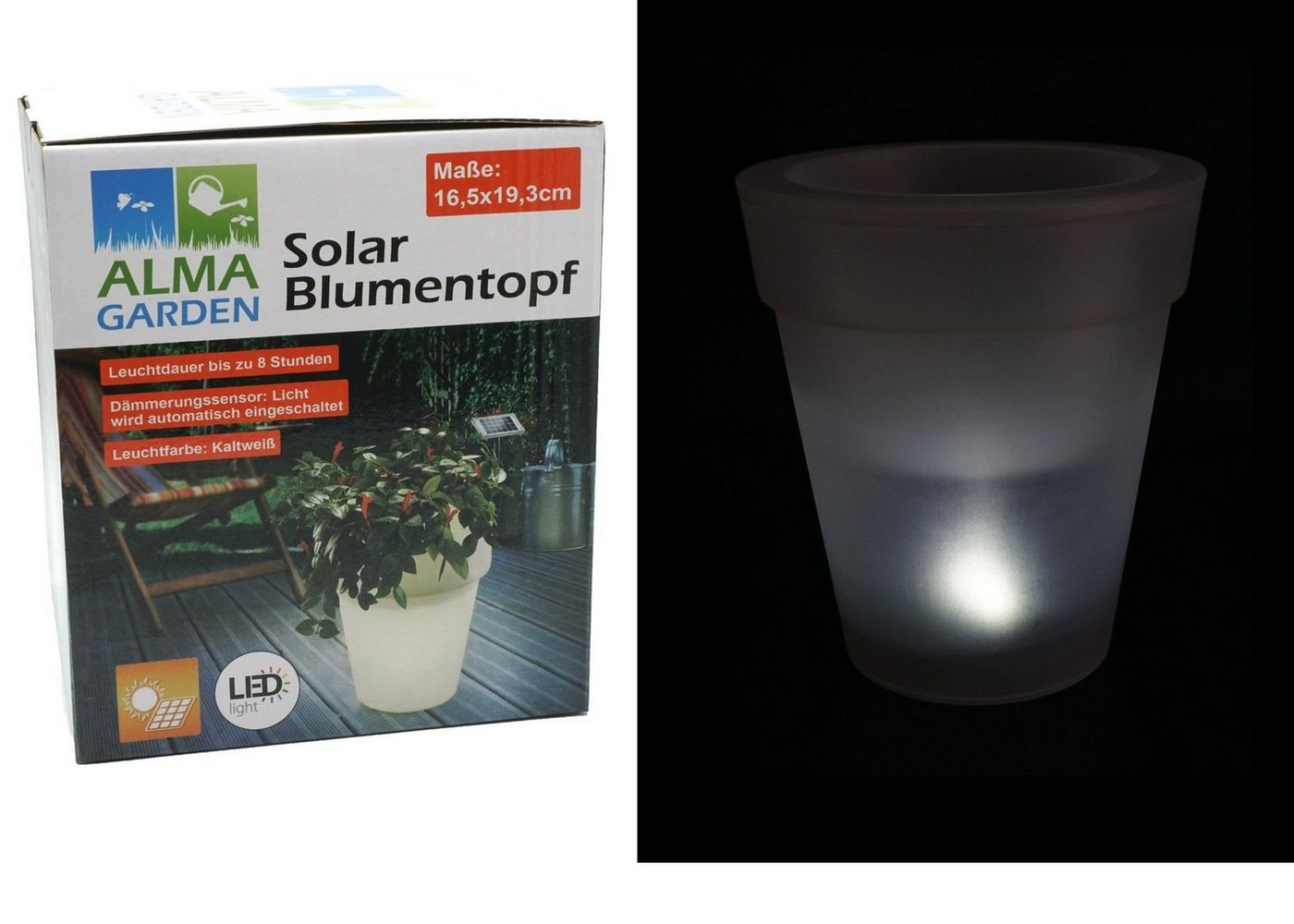 Luna24 simply great ideas... Blumentopf Solar Blumentopf, kaltweiße LED´s, 16,5x19,3cm von Luna24 simply great ideas...