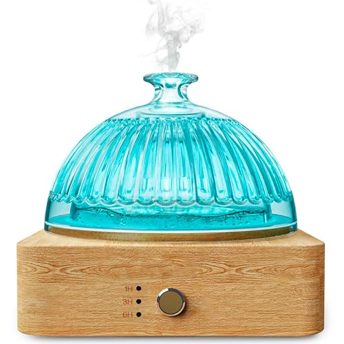 ALMA® Ätherische Öldiffuser 200ml - Handgefertigter Glasbehälter & Eichenholz Basis - Raumduft Diffuser für Aromatherapie - Bis zu 10 Stunden Duftverbreitung - LED-Beleuchtung für Wohnzimmer & Büro von Alma