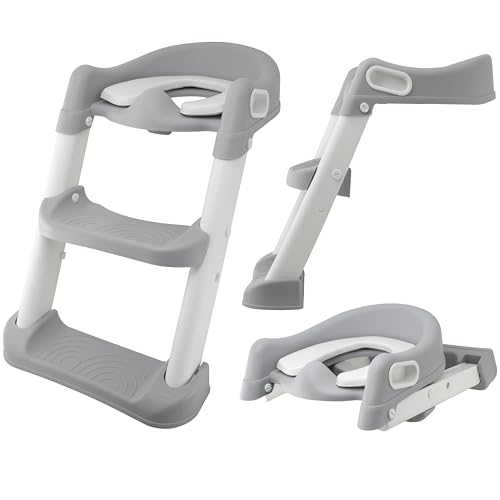 ALMAR Baby wc adapter mit leiter kinder toilettenreduzierer toilettensitz kinder wc sitz mit klappbarer rutschfeste toilettenleiter mit kissen kindersitz für eckige toiletten von Almar Baby
