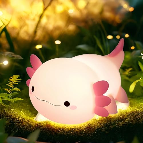 Almaxi Axolotl Nachtlicht Kinder, Stilllicht Dimmbar Silikon, Axolotl Lampe Touch, Wiederaufladbar, Kinderzimmer LED Nachtlicht Baby Dimmbar mit Timer, Geschenke für Kinder Babys von Almaxi