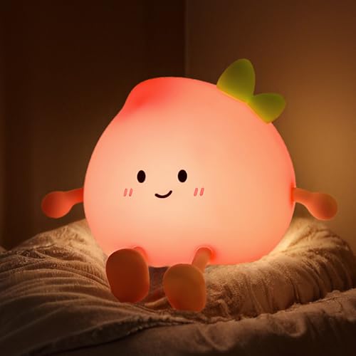 Almaxi Peach Nachtlicht Kinder, Nachtlicht Baby Stilllicht Dimmbar Silikon Lampe mit Timer, Led Nachttischlampe Silikon Kinderzimmer Deko Nachttischlampe Kinder, Baby Geschenk Mädchen von Almaxi