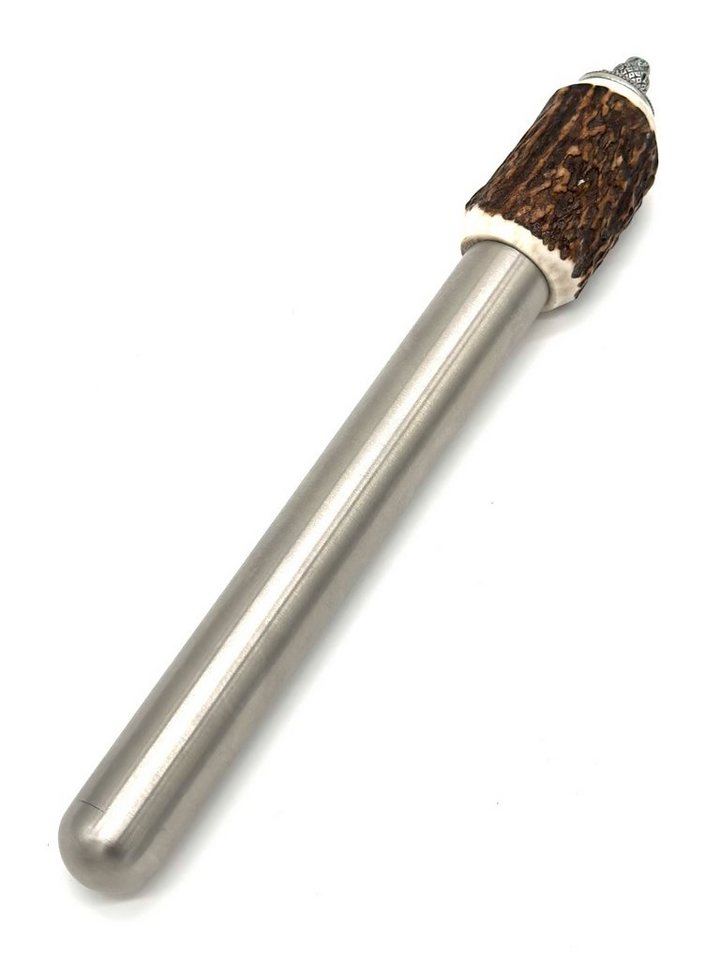 Almbock Flachmann Hirschhorn-Flachmann mit Schupftabakbehälter, mit original Hirschhorngriff von Almbock
