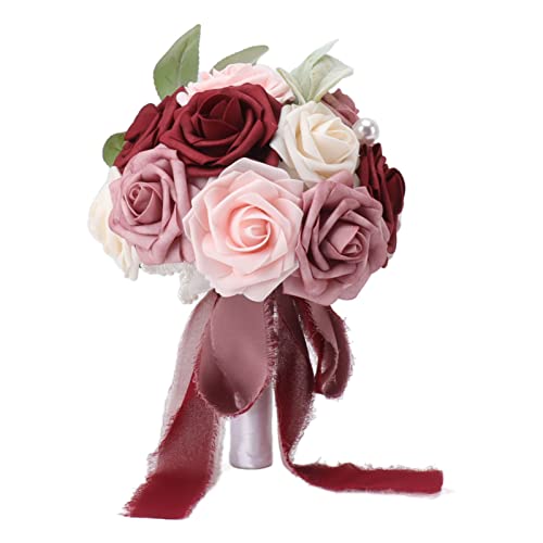 Almeigrity Hochzeitsstrauß romantische lebendige Farbhandte Handgefertigte Elegante Blumen Partys Offices Geschäfte Gärten (Brautstil 26x20cm/10.23x7.87in C Typ) von Almeigrity