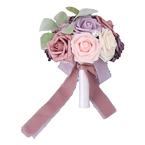 Almeigrity Hochzeitsstrauß romantische lebendige Farbhandte Handgefertigte Elegante Blumen Partys Offices Geschäfte Gärten (Brautstil 26x20cm/10.23x7.87in Typ B) von Almeigrity