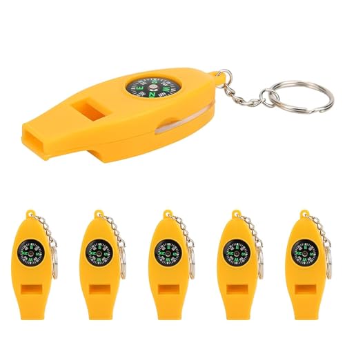 Almeigrity Pfeife -Vergrößerungskompass -Thermometer Multifunktional gelbe Abs 5pcs für Reisecamping -Wandern von Almeigrity