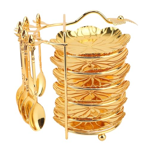 Metall -Utensil Kit European Style Plate Löffel Set mit Lagerregal 6 Tabletts und 6 Löffel für Steaks Früchte Snacks Kuchen (Typ 2) von Almeigrity