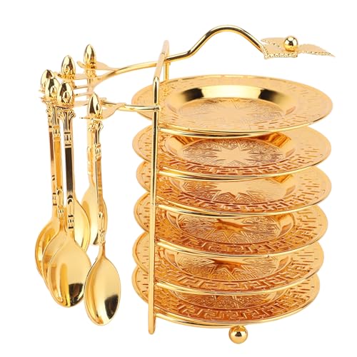 Metall -Utensil Kit European Style Plate Löffel Set mit Lagerregal 6 Tabletts und 6 Löffel für Steaks Früchte Snacks Kuchen (Typ 3) von Almeigrity