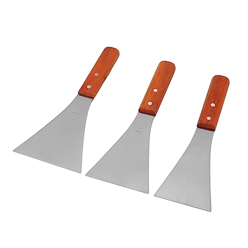 Spatel Turner Grill flacher Spatel Edelstahl bequemer Griff Holzgriff beständiges zu reinigen haltbarer Küchenzubehör für Grillgrill (Dreieck Spatel L m s) von Almeigrity