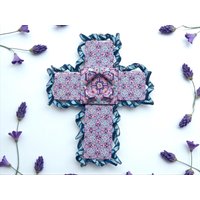 Helles Und Bold Kaleidoskop Gemusterte Blumenmuster Handgemachte Polymer Clay Wandbehang Kreuz Christian Art Decor Ooak von AlmightyClayCr8tions