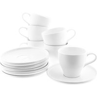 12 Teiliges Set, 6x Kaffeetassen, 6x Untertasse mit Henkel 200 ml in Weiß von Almina