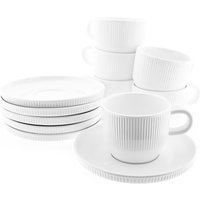 12er Mokkatassen Set mit Untertasse in Weiß mit Riffle Design 100 ml mit Henkel 12er Mokkatassen Set mit Untertasse in Weiß mit Riffle Design 100 ml mit Henkel von Almina