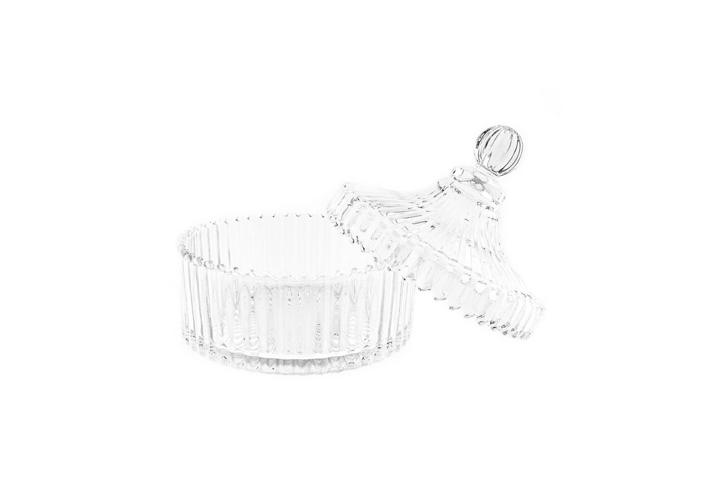 Almina Dekoschale Glasschale mit Deckel Transparent Riffle Design (1 St) von Almina